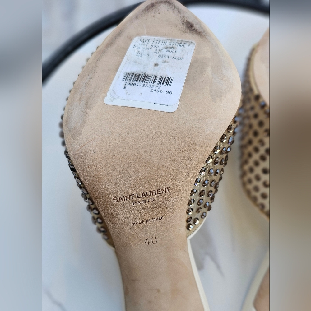 SAINT LAURENT Gippy Crystal Mesh Stiletto Mules Color Nude & Crystal 40 - Picture 14 of 16